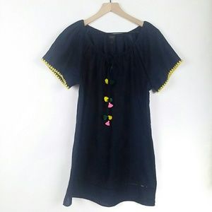 J. Crew navy peasant dress with tassel tie